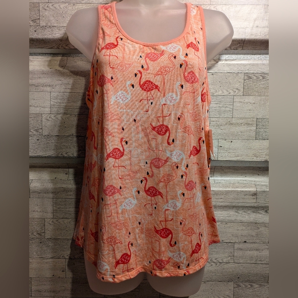 croft & barrow Peach Flamingo Print Sleeveless Tank I PC